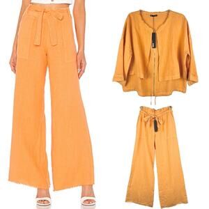 NWT Revolve KRISA Linen Zip Jacket and Paperbag Waist Wide Leg Pant Set Mango M